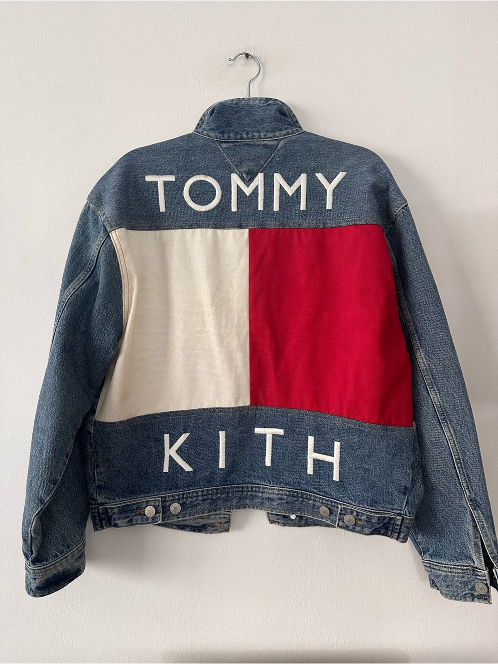 Kith Tommy Hilfiger Denim Jean Jacket Big Flag Blue Authentic Embroidered SZ XS